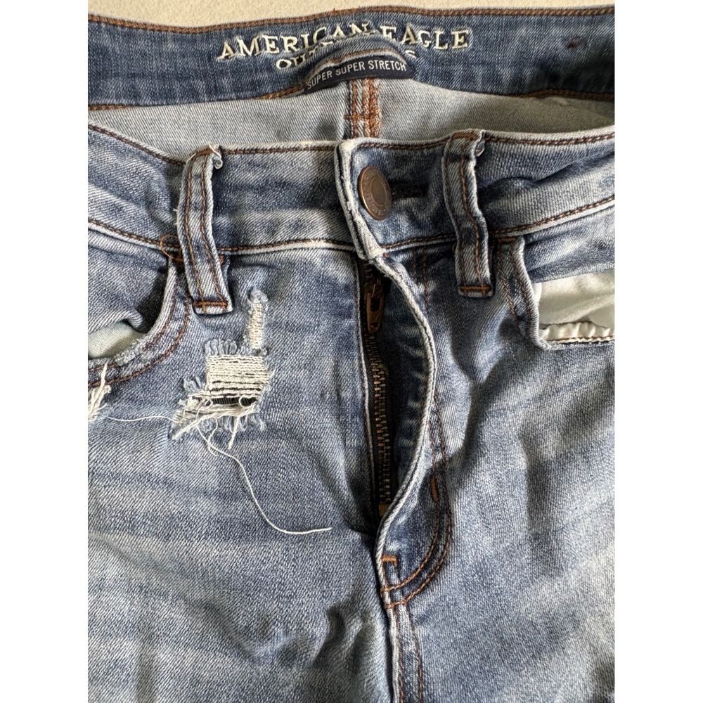 American Eagle Super Super Stretch Distressed Skinny Jeans Blue Denim 28x22 - Picture 5 of 13